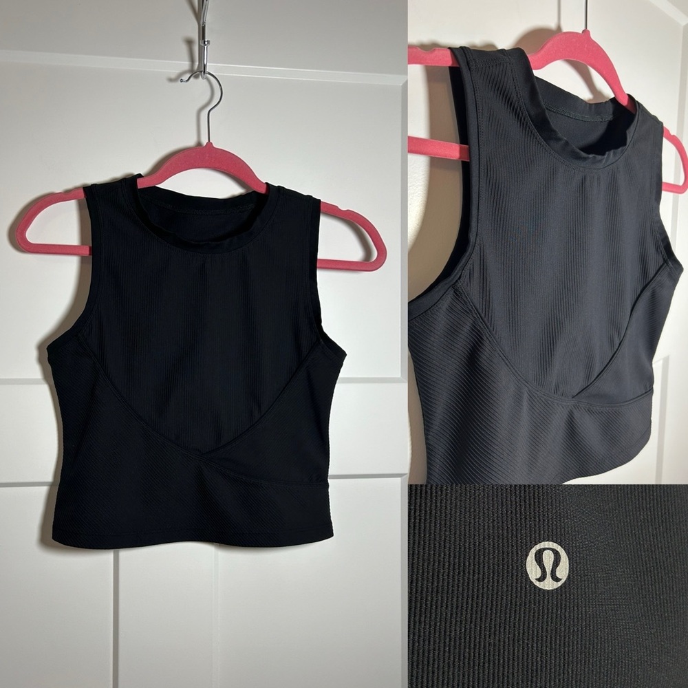 Size 6 lululemon black crop athletic tank top